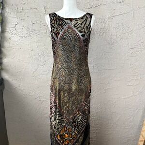 Carole Little Maxi‎ Dress Size 10 Sleeveless Animal Print Velvet Abstract